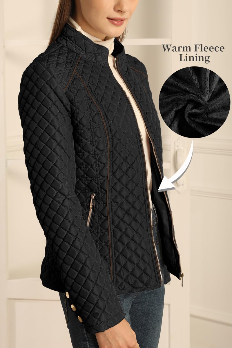 Bellivera Women's Stand Collar Lightweight Quilted Puffer Jacket Padded Zip Coat for Spring and Winter 087 black XL - Image 4